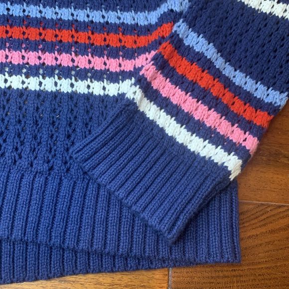 TALBOTS OPEN STITCH SWEATER - HAPPY STRIPE COTTON CREW NECK SIZE XL (16/18) NWT - Picture 12 of 14